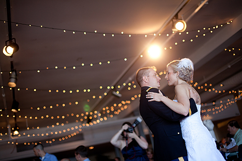 bride and marine groom dancing at reception
