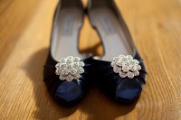 blue wedding shoes with diamond flowers